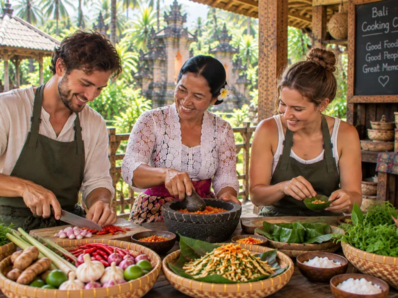 Balinese cooking class ingredients and meal experience