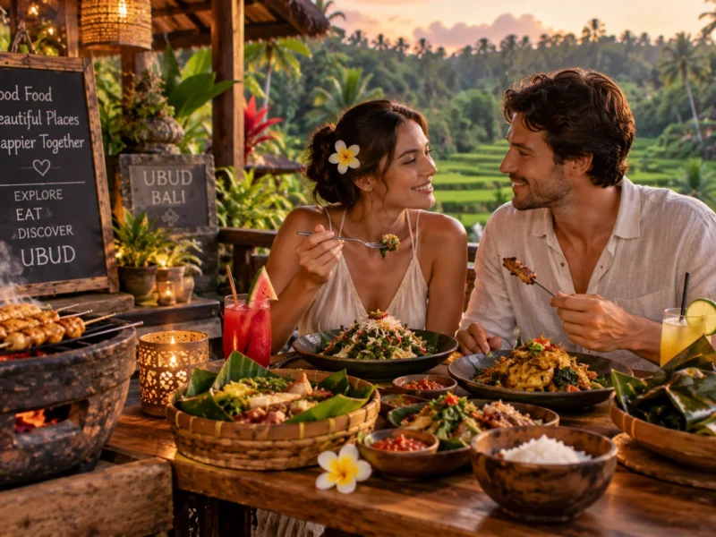 A couple enjoying a food experience near Ubud
